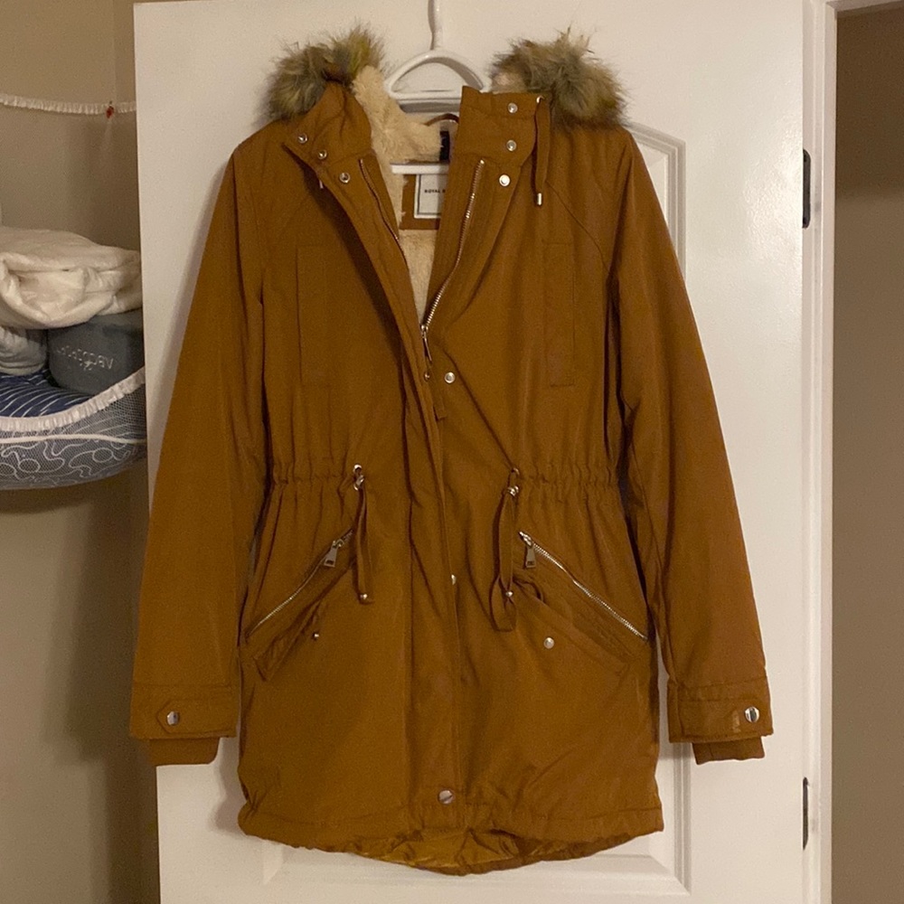 Royal Matrix camel parka with fur trim hood